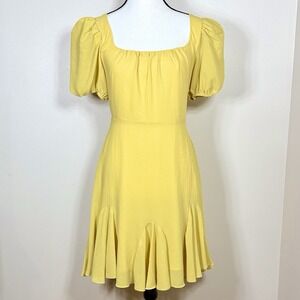 ASTR The Label Womens Dress S Butter Yellow Puff Sleeve Mini Fit Flare Coquette